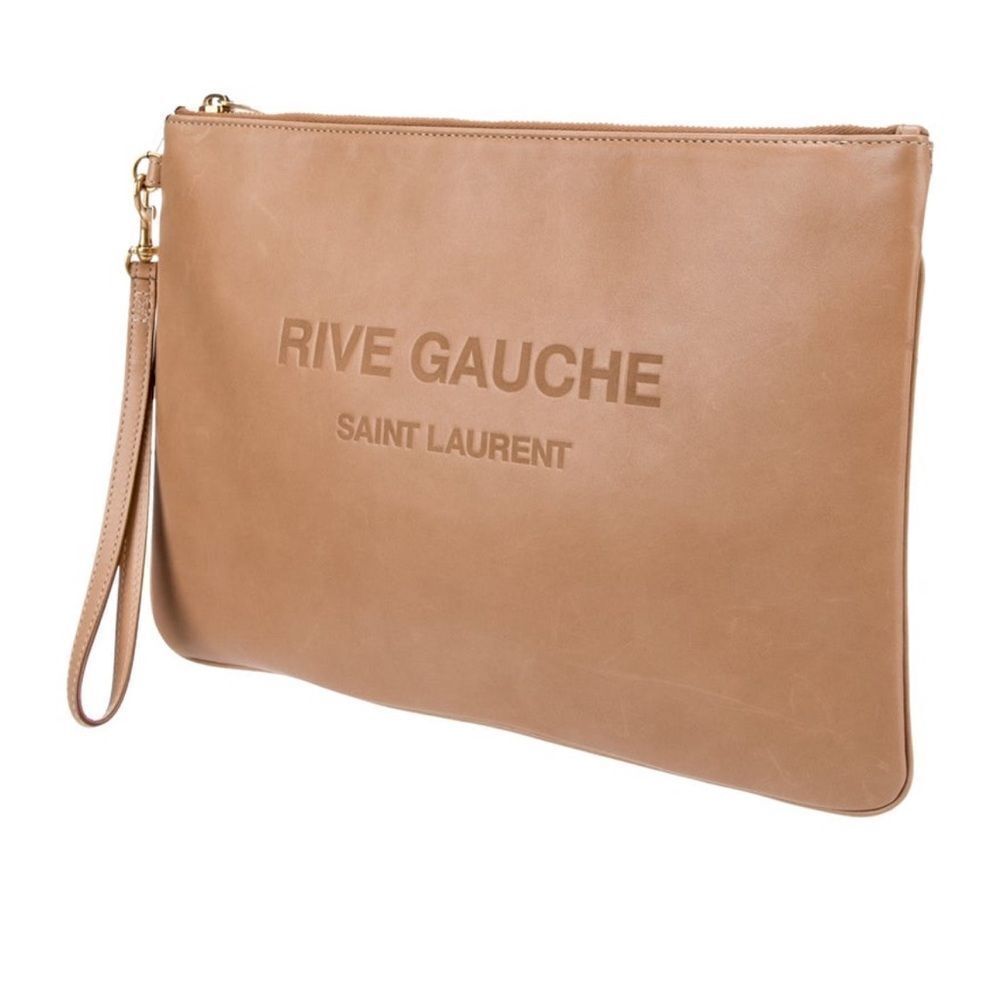 YSL Saint Laurent Rive Gauche Leather Wristlet Pouch - Camel - Picture 6 of 16